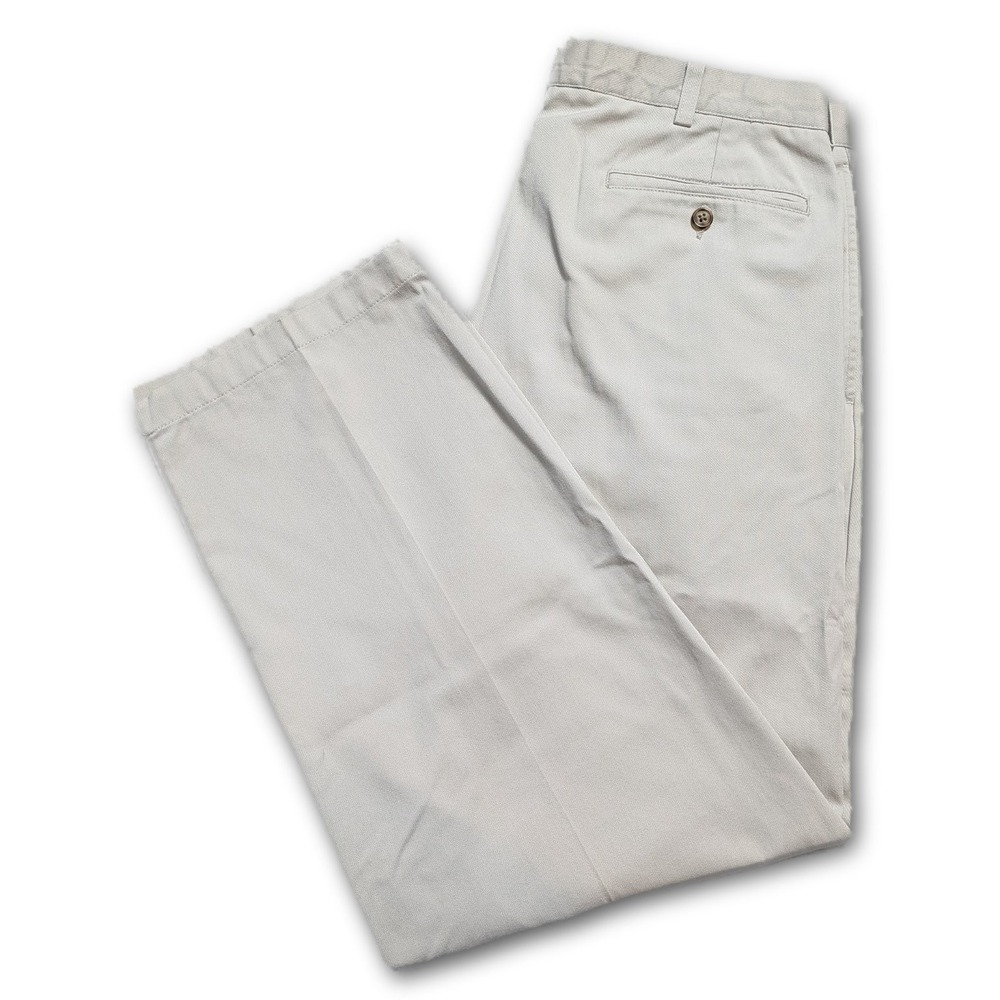 L.L.Bean Double L Mens Pants Khaki 37x30 Natural Fit Chino W37 L30 Pleated